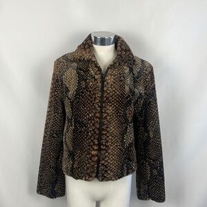 Neiman Marcus Brown Snake Print Faux Fur Jacket